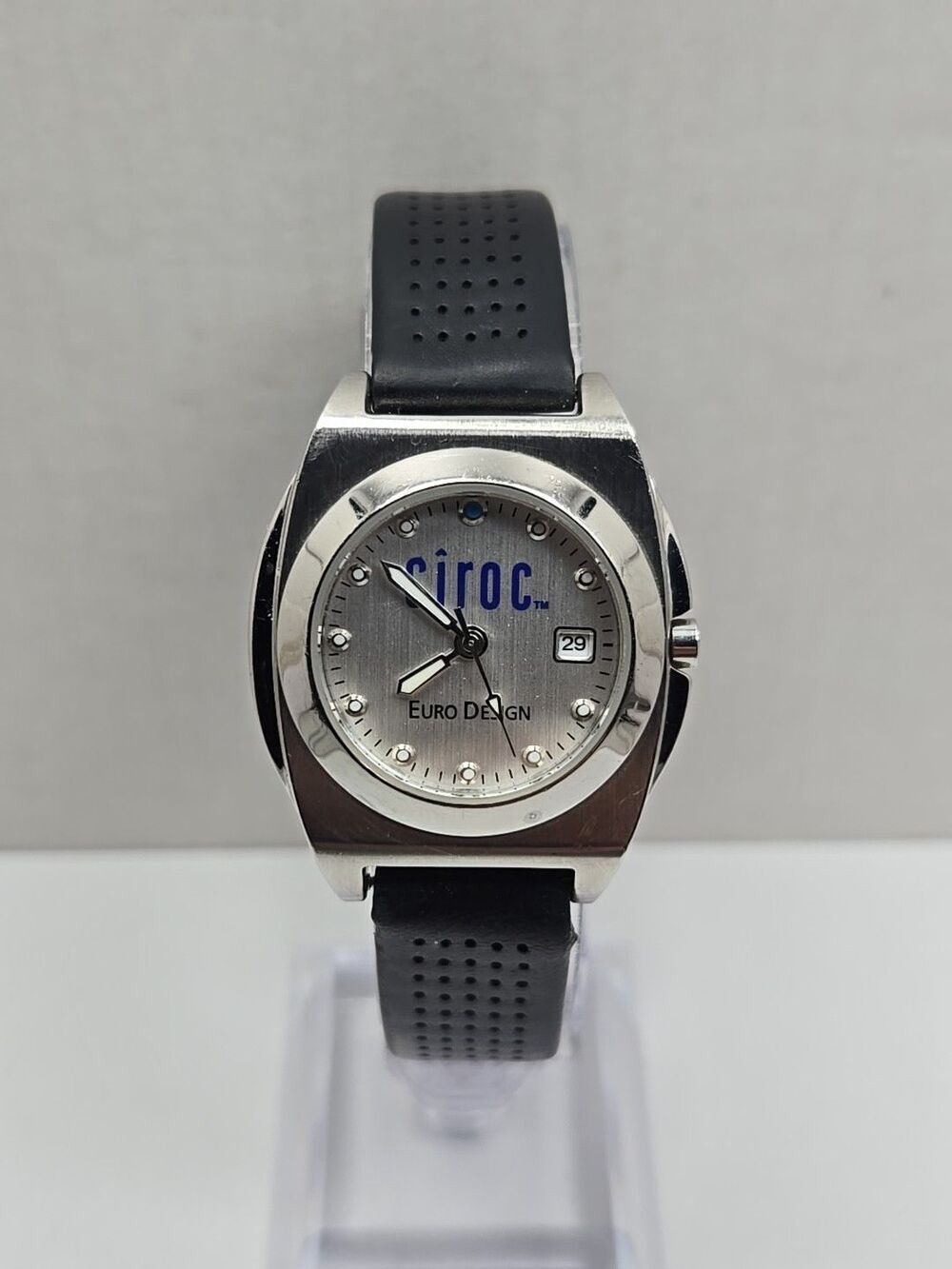 Ciroc Euro Design Womens Quartz Date Watch 30mm Silver Black Strap New Battery
